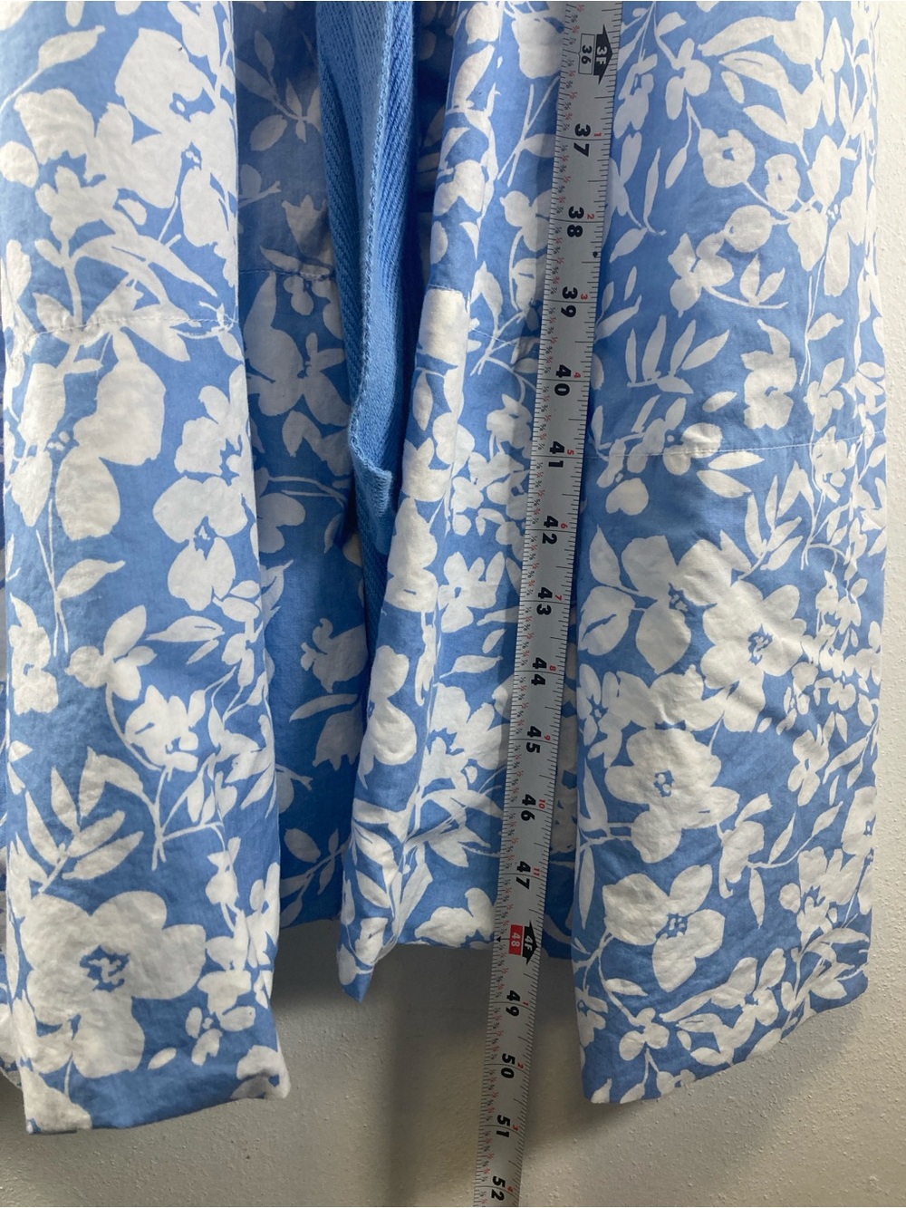 LAKE Pijama Pima Cotton Robe Women’s Size XL White Blue Floral Tie Lounge Pocket - Picture 7 of 16